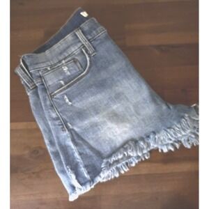 Whetherly Delon Woman's Jean Shorts Distressed Blue Cutoff Fringe Size 31/12